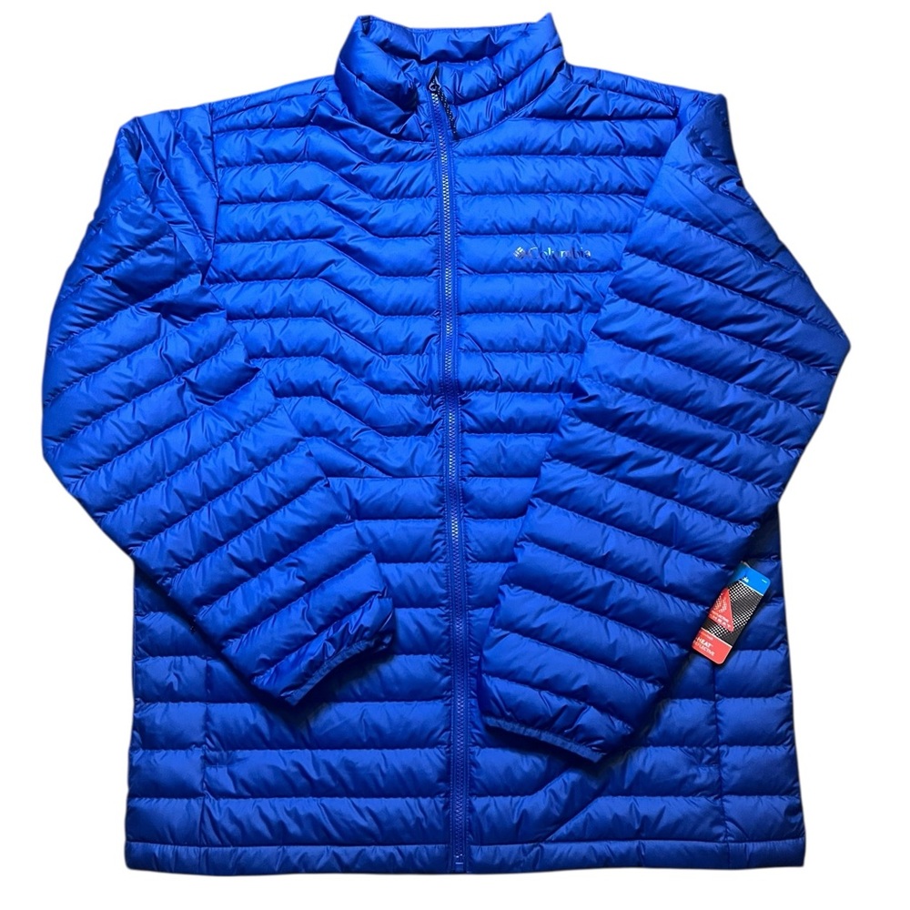 Columbia Men's Large Woodrose Crest Omni-Heat Down Jacket Zipper Pockets Blue